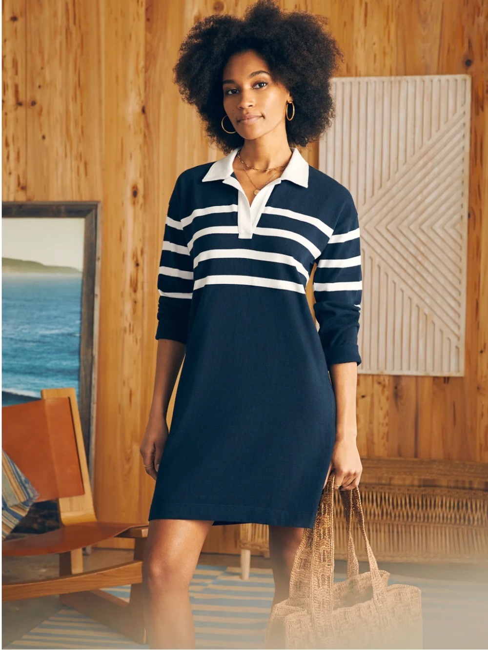 NWT Faherty Rugby Jersey Dress Cape Stripe - Navy & White Polo Dress